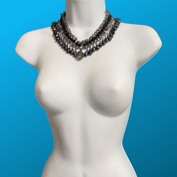 CHICO'S Heavy Glass Beads Iridescent Statement Necklace 16"-20" Stunning Sparkle - Picture 10 of 10